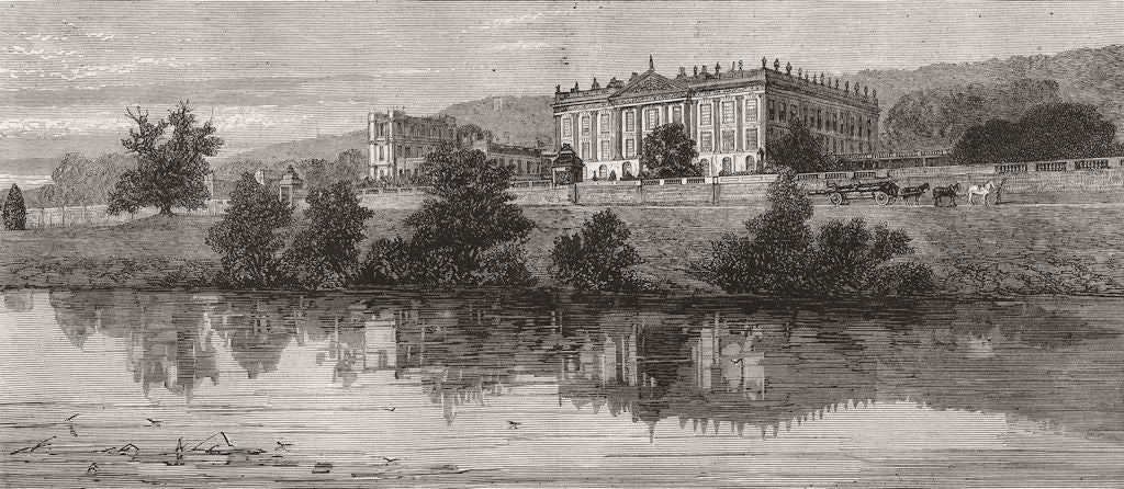 DERBYS. Chatsworth from river Derwent 1872 old antique vintage print picture